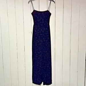 Vintage Steppin' Out Size Medium Blue Starry Night Stoned Glitter Formal Dress
